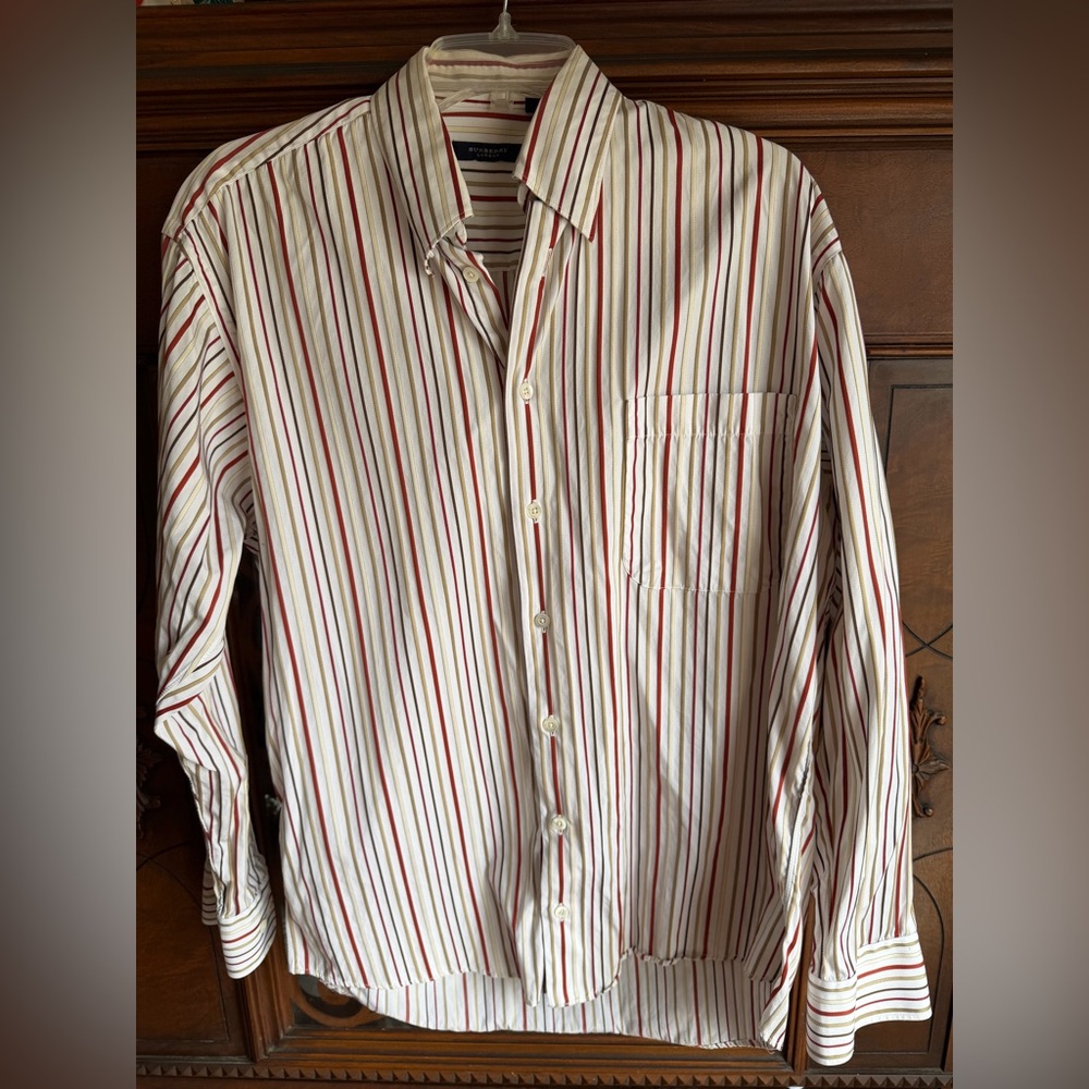 BURBERRY LONDON Men’s Cotton Multi Color Striped Button Down Long Sleeve Shirt M